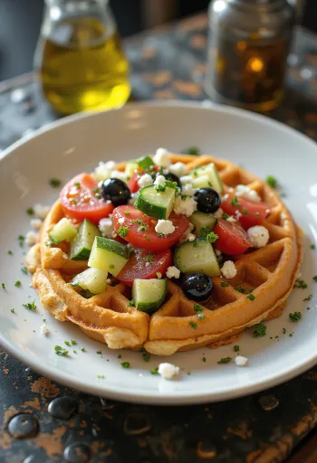 Waffle salad Hy Lạp với phô mai feta và ô liu