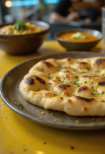 Bánh mì Naan Ấn Độ nướng chảo cháy xém cạnh phết bơ tỏi