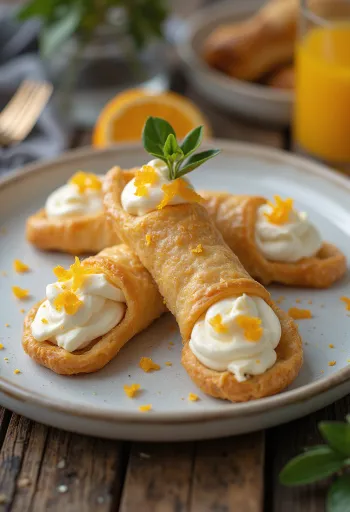 Bánh Cannoli vị cam được bày ra đĩa