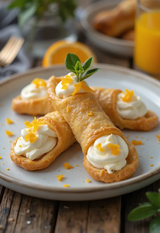 Bánh Cannoli vị cam được bày ra đĩa