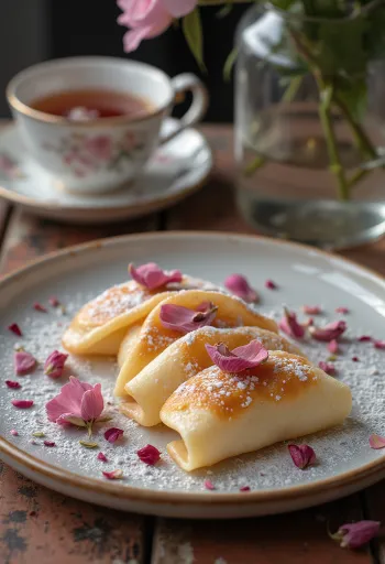 Bánh kếp nước hoa hồng được bày ra đĩa