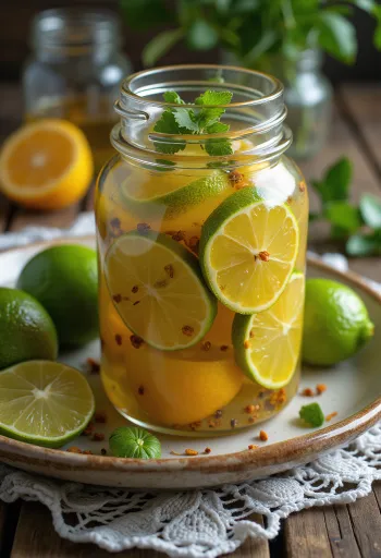 Chanh xanh ngâm giấm cay được phục vụ trong lọ