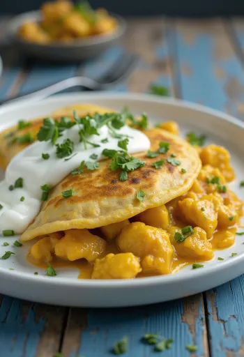 Bánh kếp cà ri Ấn Độ được bày ra đĩa