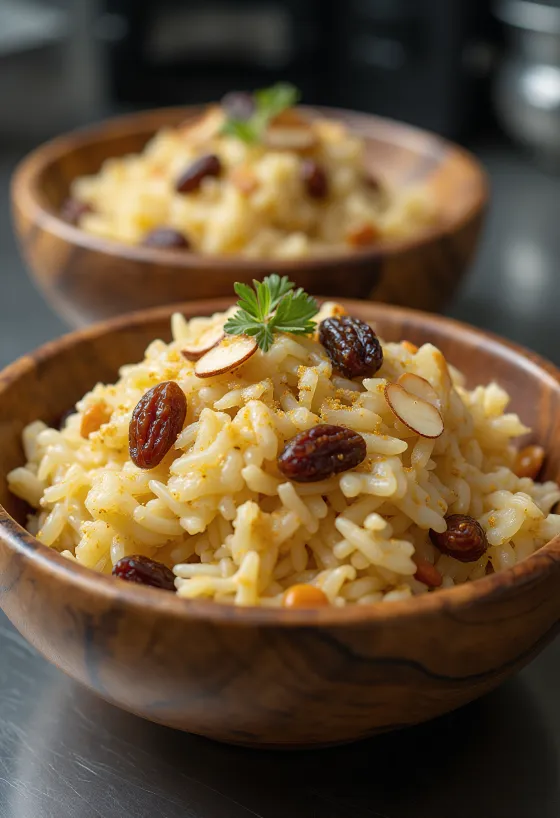 Cơm nho khô hạnh nhân được bày ra đĩa