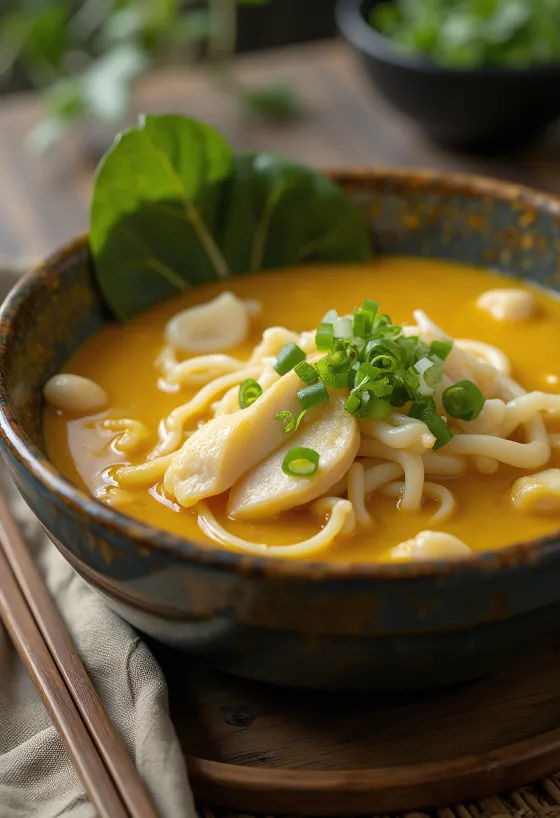 Laksa Bogor, súp nền cốt dừa me với gà, mì và rau tươi.