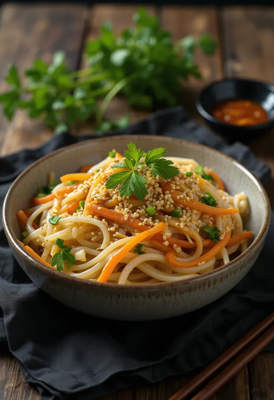 Japchae gừng, miến khoai lang và rau củ