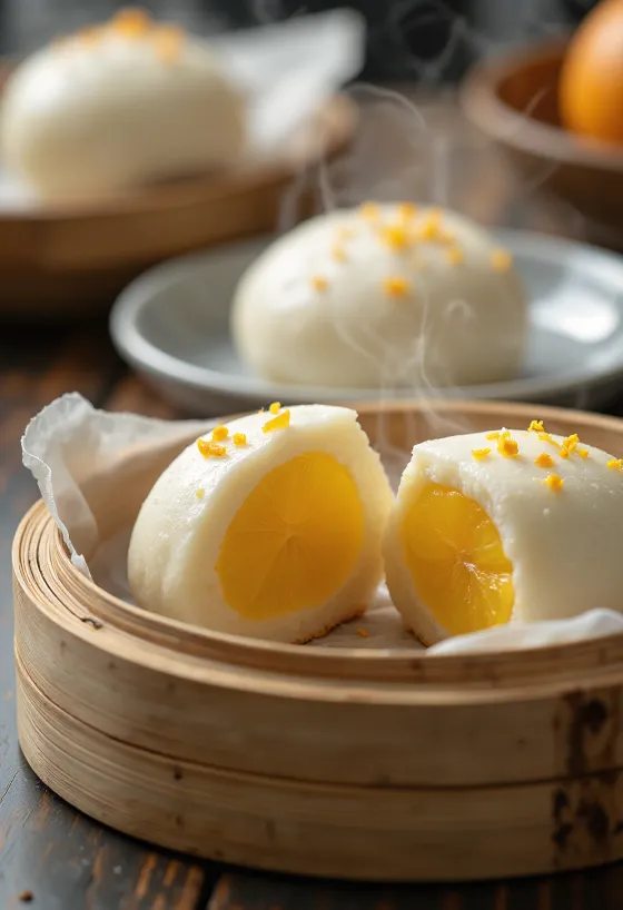 Bánh bao nhân cam marzipan được bày ra đĩa