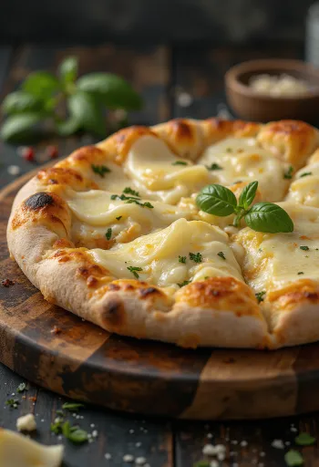 Pizza ai Formaggi được phục vụ với nhiều loại phô mai và húng tây tươi