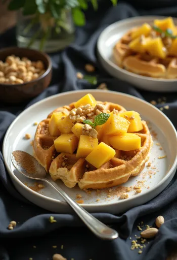 Bánh waffle phong cách châu Phi với xoài, đậu phộng và nước cốt chanh