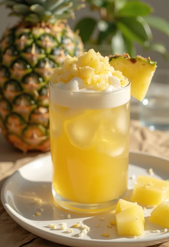 Cider dứa dừa phục vụ trong ly