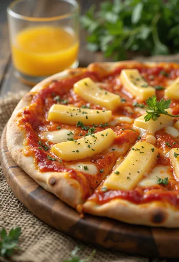 Bánh pizza Hawaii không thịt nguội với dứa vàng