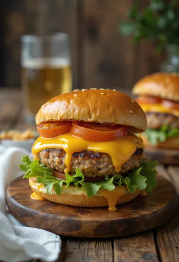 Hamburger gà tây với miếng thịt gà tây nướng và phô mai tan chảy