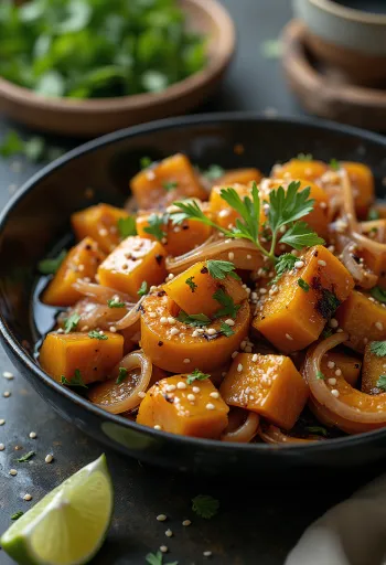 Đậu phụ xào bí đỏ sốt chanh