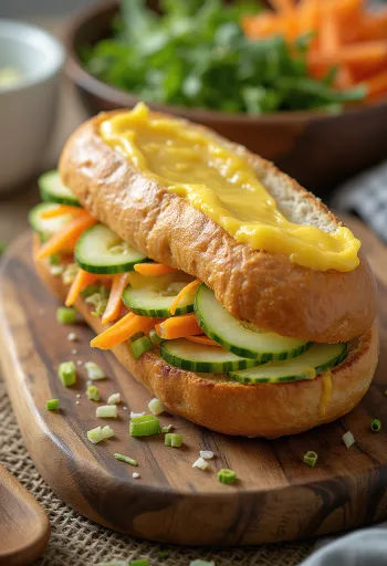 Bánh Mì Bơ với rau tươi và ngò rí.
