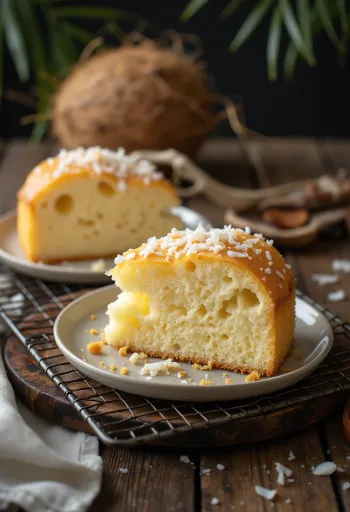 Bánh bông lan dừa được bày ra đĩa