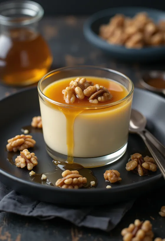 Panna cotta mật ong được bày ra đĩa