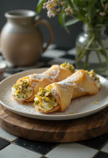 Bánh Cannoli cam hạt dẻ cười được bày ra đĩa