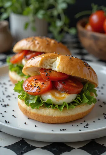 Bánh bao nhân cà chua nướng và phô mai mozzarella được phục vụ