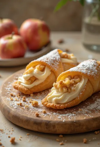 Bánh cannoli nhân táo quế được bày ra đĩa