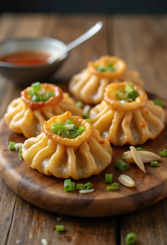 Mandu thịt heo Hàn Quốc chiên giòn được bày biện