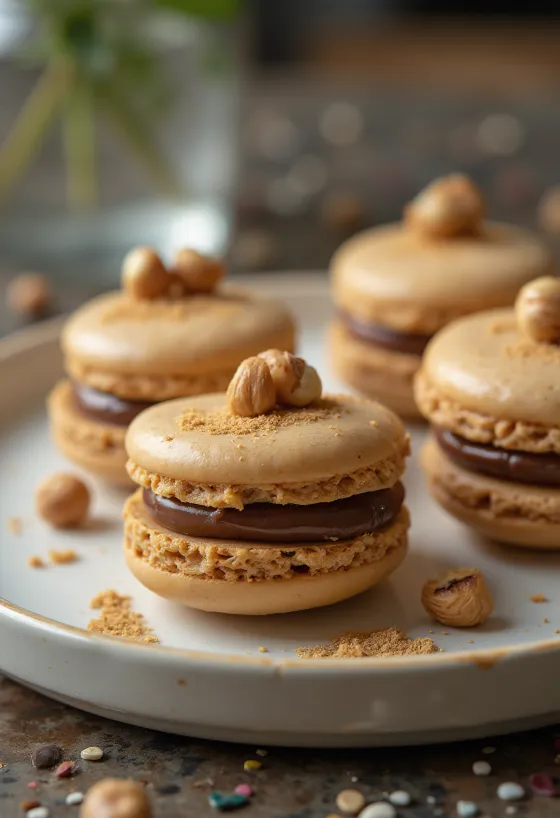 Bánh macaron Nutella hạt phỉ bày biện đẹp mắt