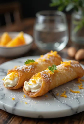 Bánh Cannoli nước hoa cam được bày ra đĩa