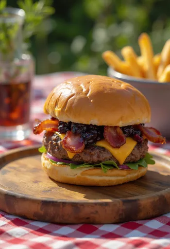 Burger việt quất thịt xông khói hấp dẫn