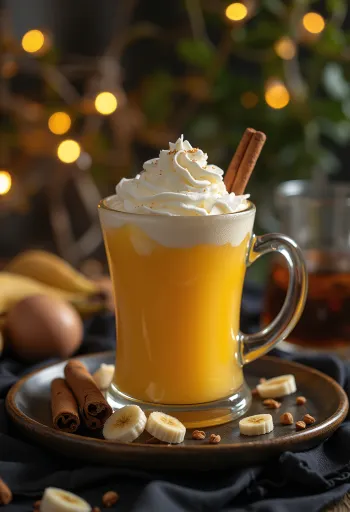 Cider chuối xoài được phục vụ trong ly