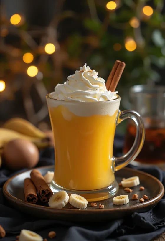 Cider chuối xoài được phục vụ trong ly