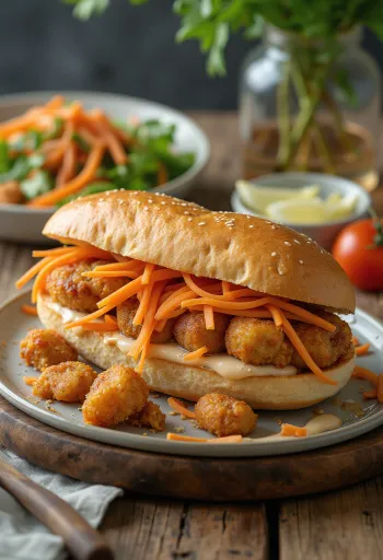 Bánh Mì Chả Cá với rau tươi và ngò rí.