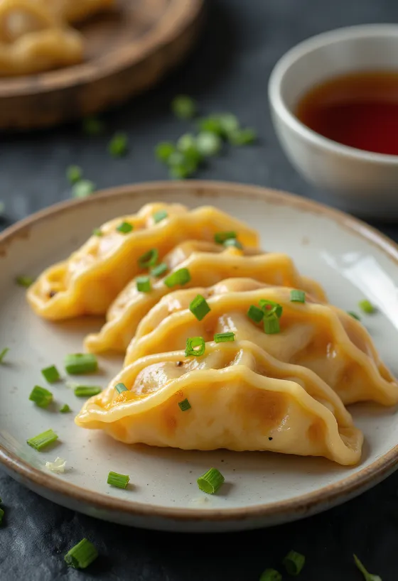 Mandu bí đỏ Hàn Quốc với vỏ vàng giòn được bày biện