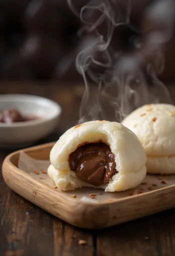 Bánh bao nhân Nutella được bày ra đĩa