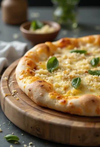 Pizza trắng phục vụ với ricotta, mozzarella và thảo mộc tươi