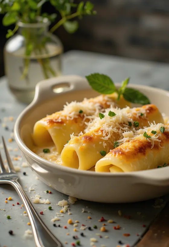 Cannelloni khoai tây và phô mai Parmesan nướng vàng