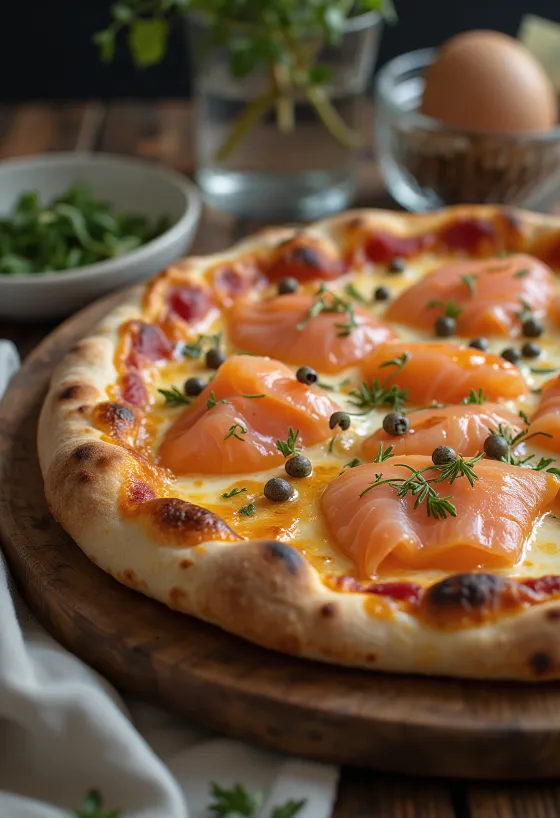 Pizza kiểu Đan Mạch với cá hồi hun khói