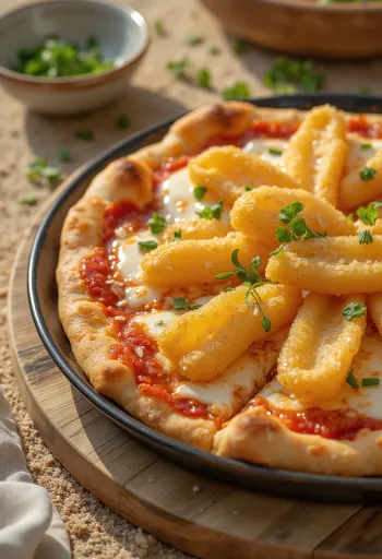 Pizza Nhật Bản rau củ tempura đã được phục vụ