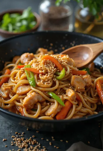 Ramen Stir Fry ăn kèm với gà và rau củ