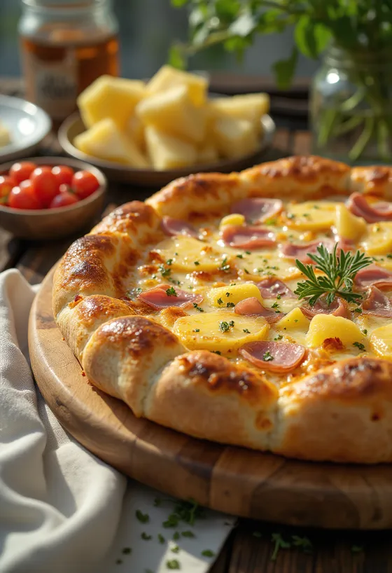 Pizza Hawaii viền phô mai được phục vụ