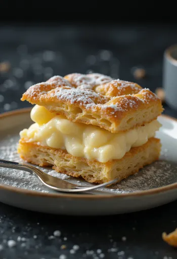 Bánh krémes vani cắt miếng bày ra đĩa