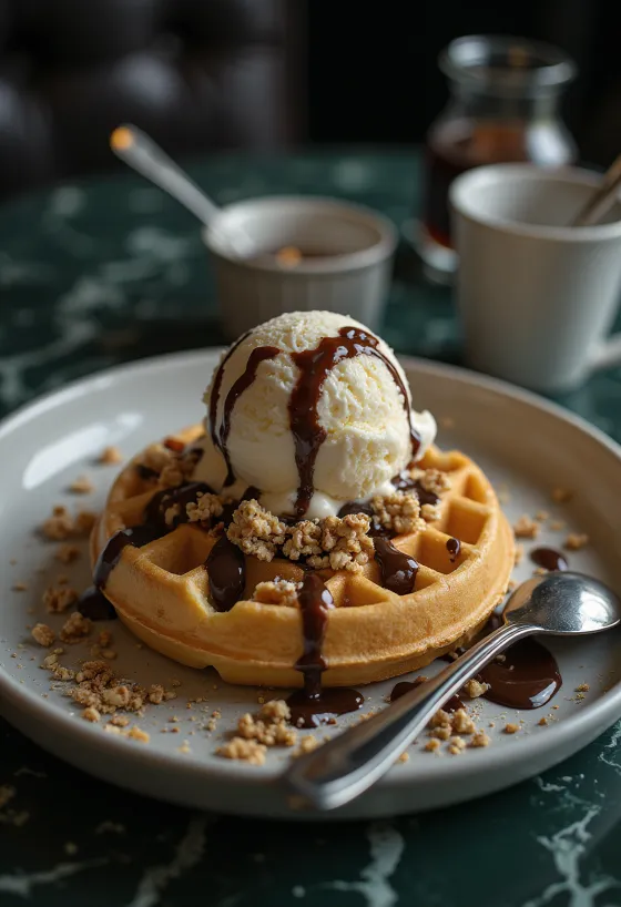 Bánh Waffle Kem được trình bày