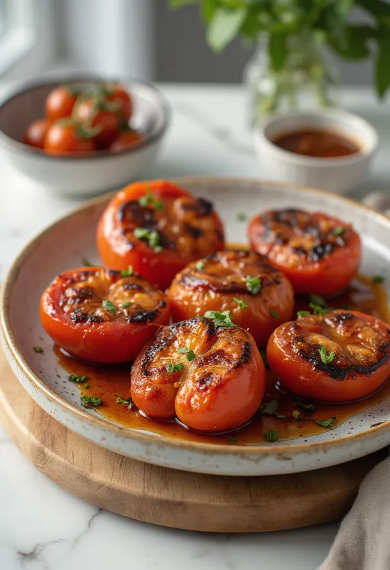 Cà chua nướng BBQ được bày ra đĩa