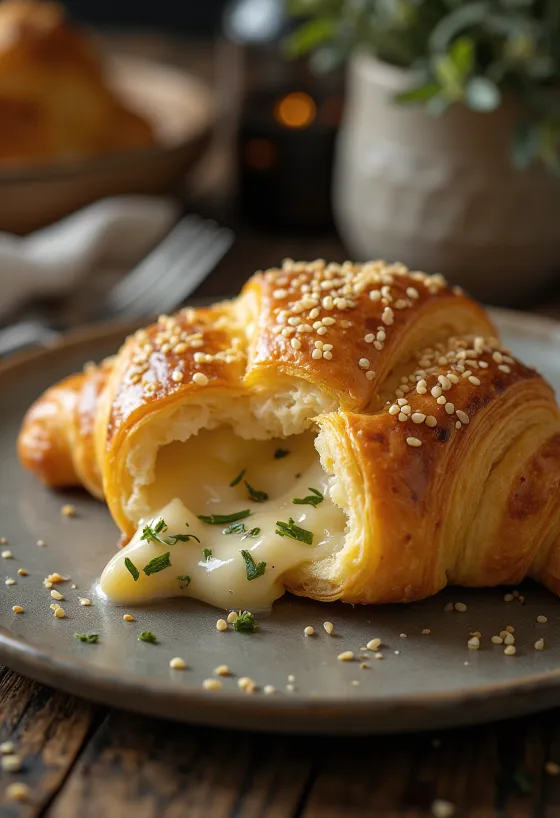 Croissant phô mai Trappist được bày ra đĩa