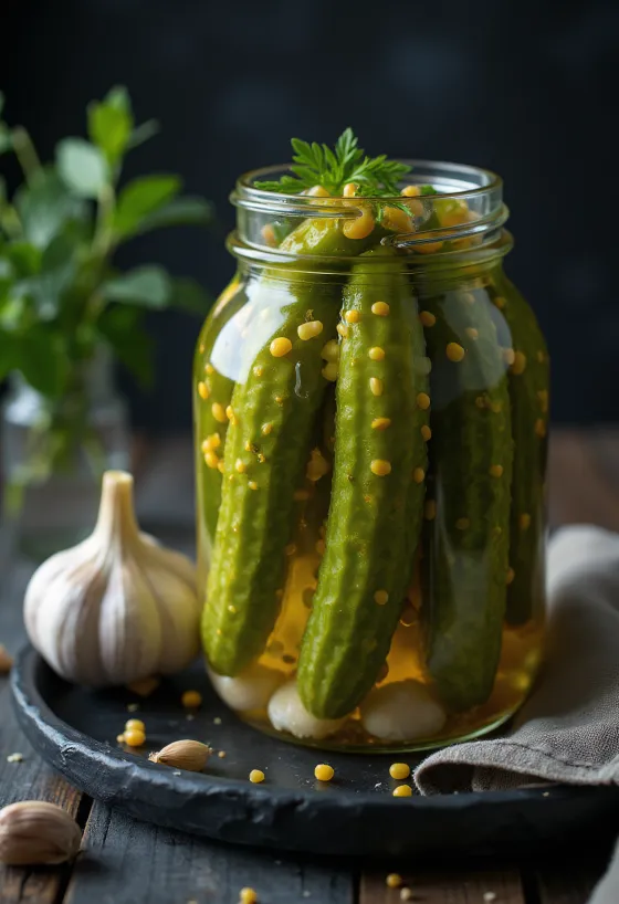 Dưa chuột ngâm giấm trong lọ thủy tinh