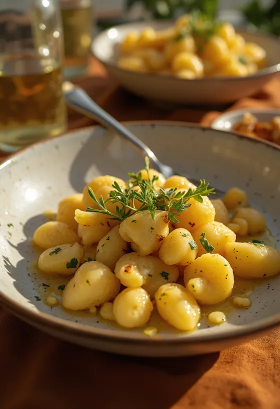 Gnocchi hương thảo được trình bày trên đĩa