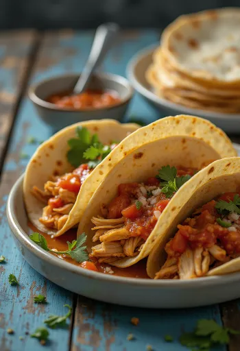 Tacos de Pollo con Salsa de Chipotle trình bày trên đĩa