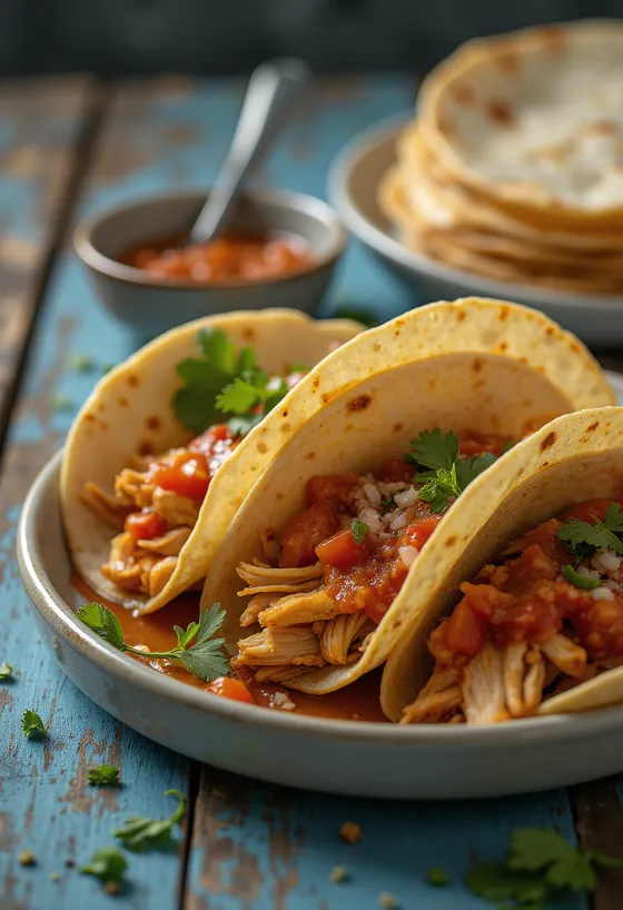 Tacos de Pollo con Salsa de Chipotle trình bày trên đĩa