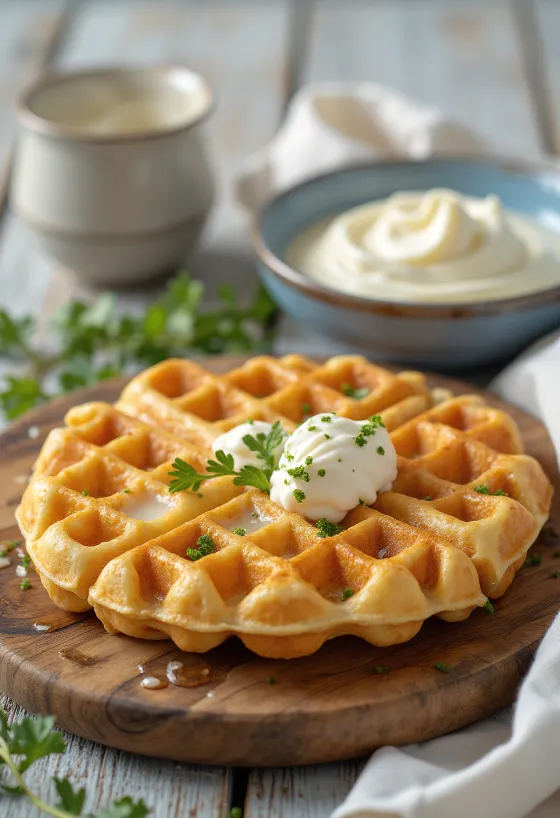 Bánh Waffle Phô Mai Tươi Thì Là được trình bày