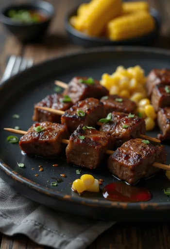 Anticuchos xiên bò Peru được bày ra đĩa