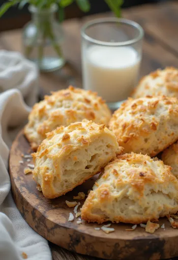 Bánh pogácsa dừa rắc cơm dừa được bày ra đĩa
