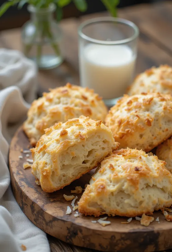 Bánh pogácsa dừa rắc cơm dừa được bày ra đĩa